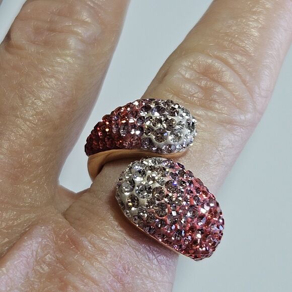 Gold Tone Swarovski Louise Pink Clear Crystal Ring Size 7 - Picture 7 of 14